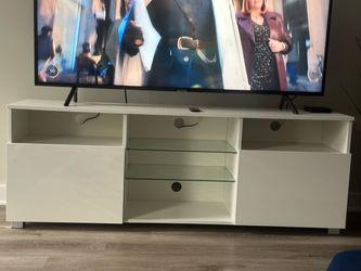 White TV Stand with Glass Shelves