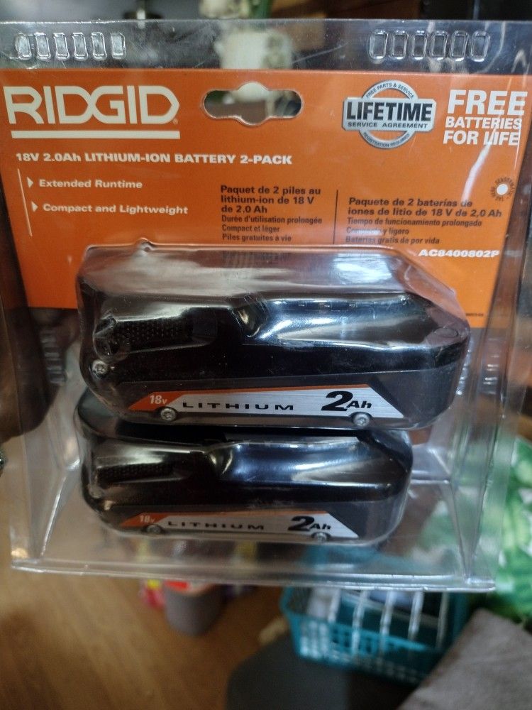 Ridgid 18v 2 Pack 2.0ah Batterys