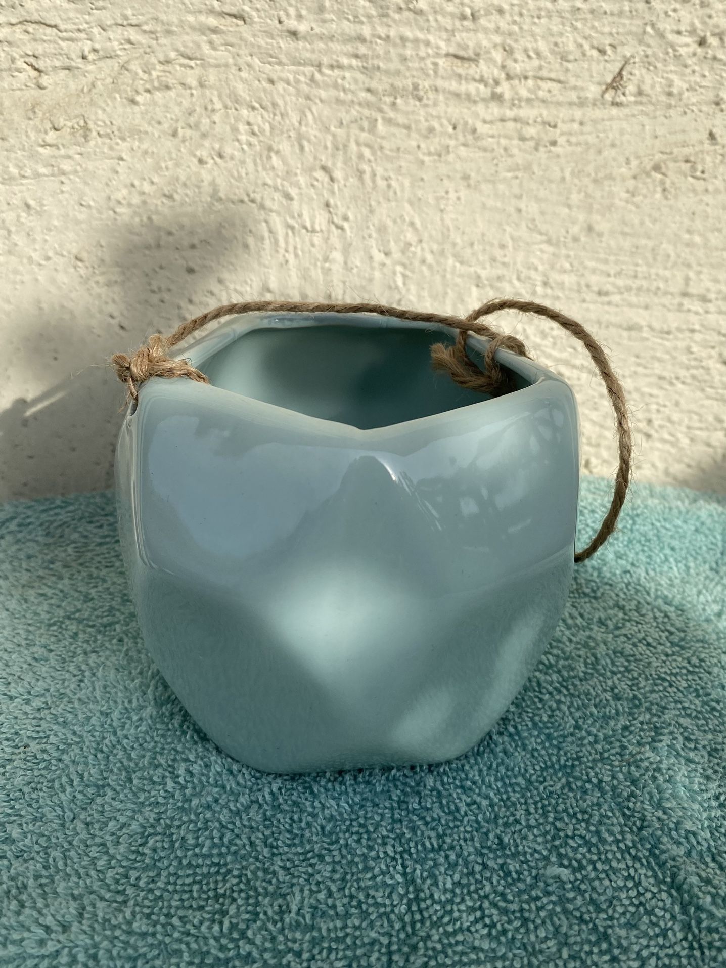 Mint Green Hanging Hexagon Flower Pot.