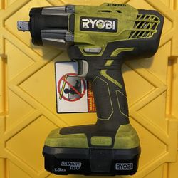 Ryobi 1/2 Inch 2HP Impact Wrench +Ryobi Light +2Batteries + Charger And Universal Lug Lock Sockets