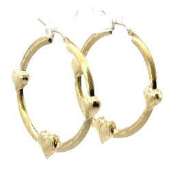 Woman’s Ladies 10k Yellow Gold Large 2.25” Inch Hollow Brushed Heart Hoop Earrings GP3120577