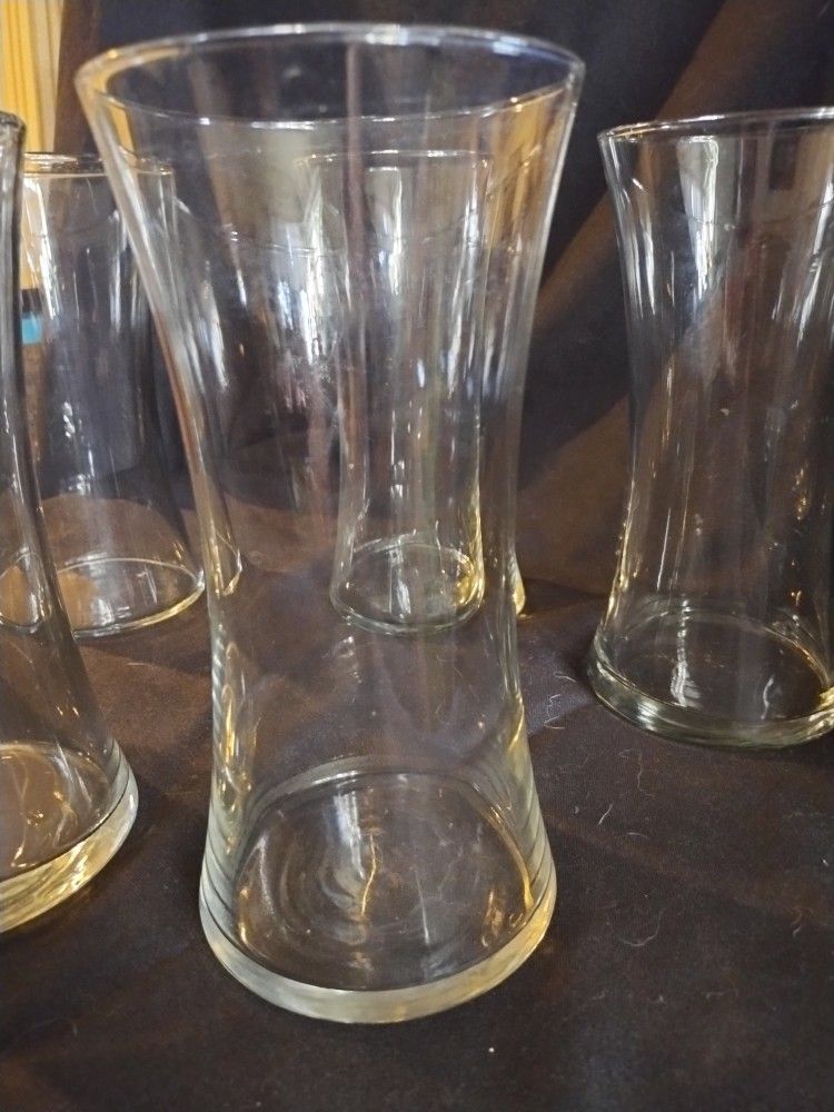 Set Of 6 Clear Hour Glass Vases