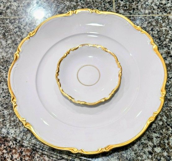 2 Pieces Mitterteich Bavaria China Replacement: 1 Dinner Plate & 1 Demitasse Saucer (Pattern 1507)