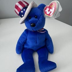 Ty Beanie Baby “Sam” the Blue American Bear with Patriotic Hat! (8.5 inch)