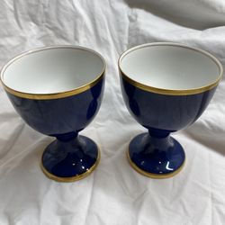 Vintage Fitz and Floyd Porcelain Cerulean Blue “Renaissance” Set of 2 Goblets