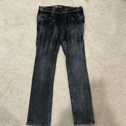 Marble washed dark denim straight leg jeans