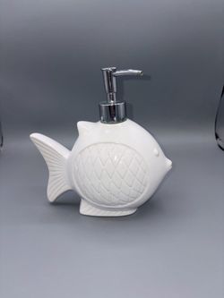 White Fish-Shaped Ceramic Soap Dispenser - Stylish Bathroom or Kitchen Accessory