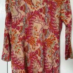 Dolma Tunic Pink Floral Beachy Lightweight Size Small Top Boho Artsy Shirt