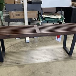 Assembled New Outdoor 61.75" Acacia Wood Dining Bench with Iron Legs, Modern Indoor Outdoor Bench