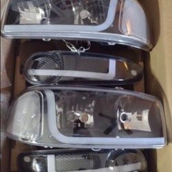 01-06 Gmc Sierra Yukon Denali LED DRL Headlights Luces Micas Calaveras Faros Faroles Focos Headlamps 