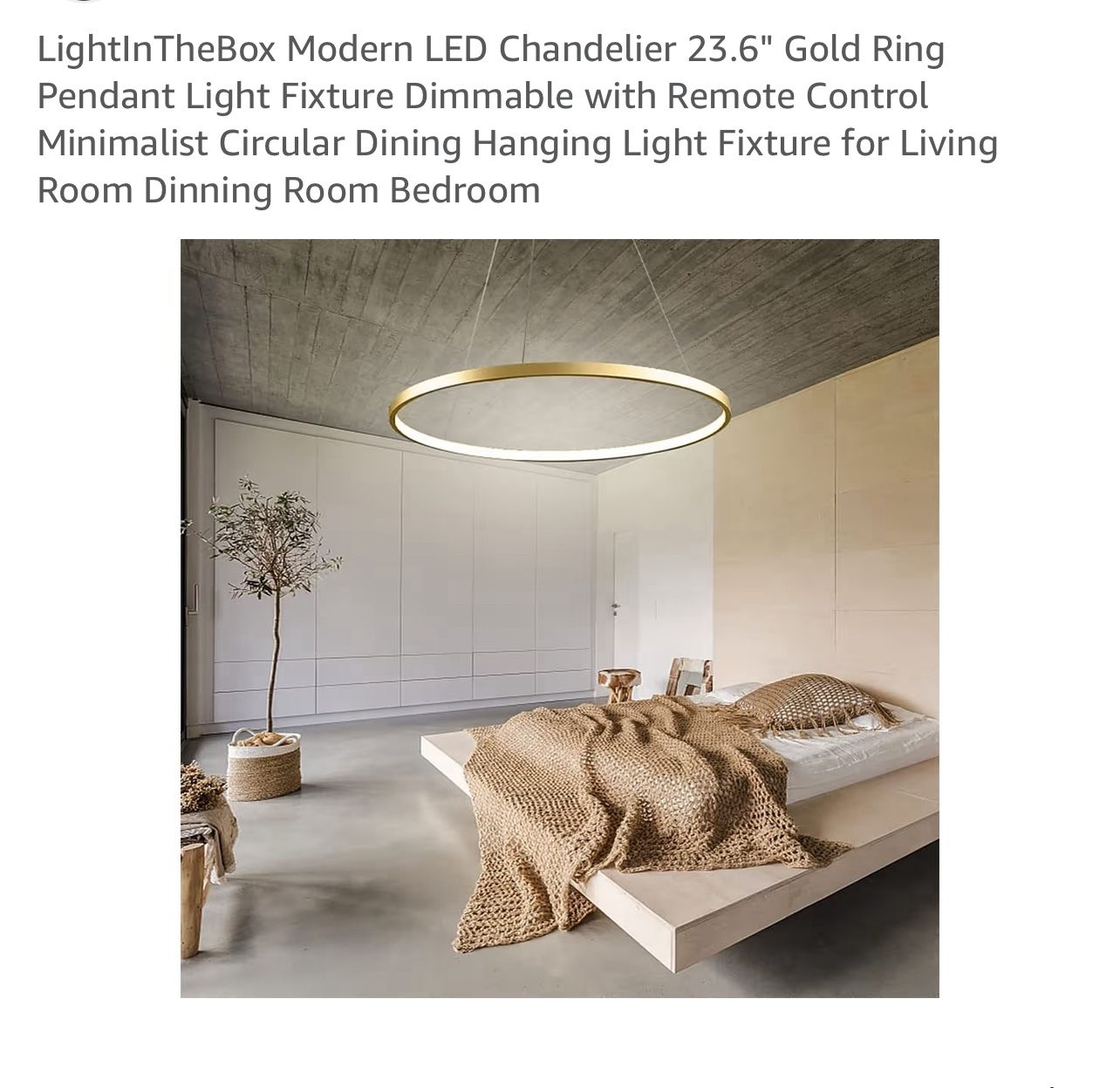 New 1 Ring Golden LED Pendant Chandelier 23.6”