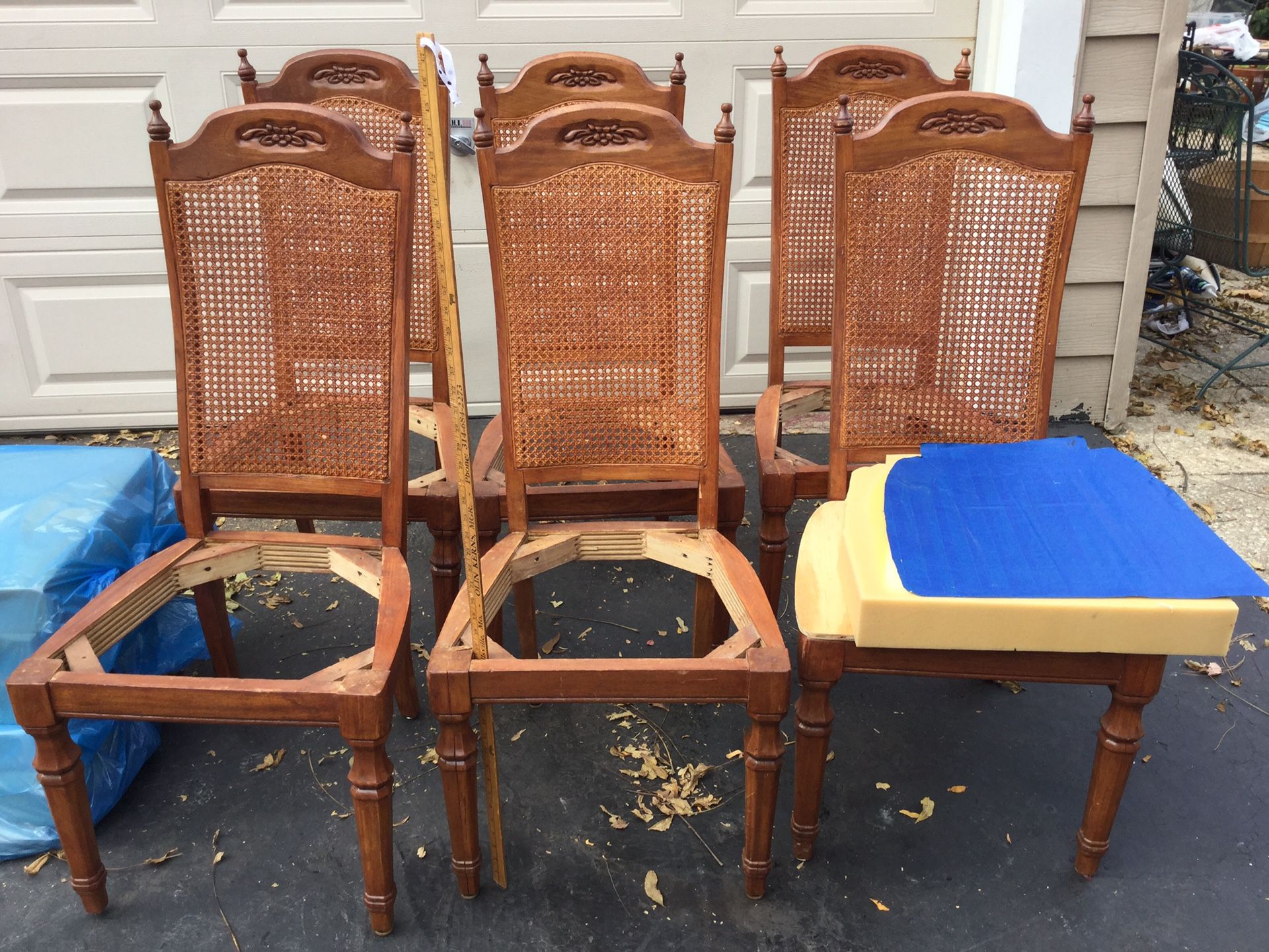 Oak Cane Chairs (6) New Wood Seats & Foam Cut To Fit