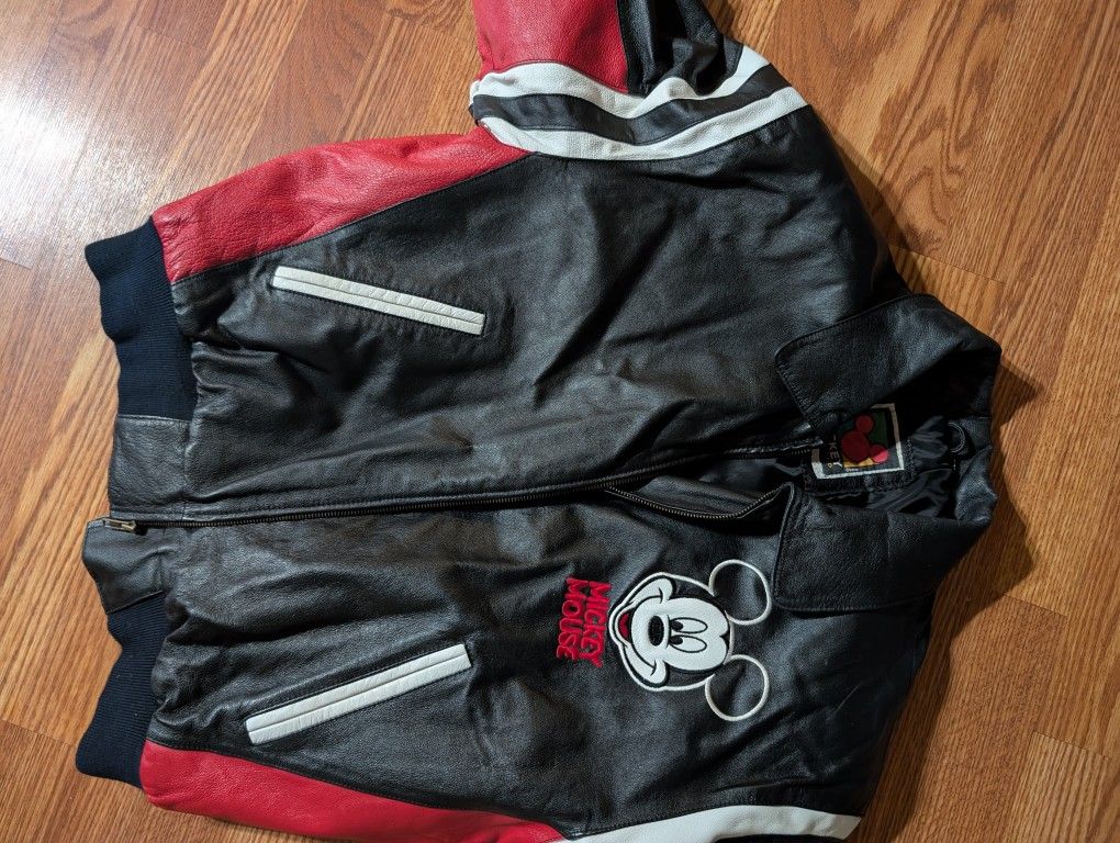 Rare Vintage Disney Mickey Unlimited Leather Jacket Size Large
