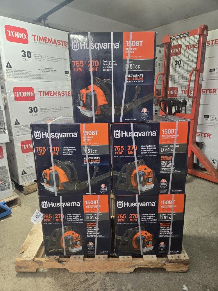 NEW IN BOX Husqvarna 150BT Backpack Leaf Blowers. 
765-CFM
270-MPH
$349