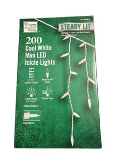 200 count Cool White, Steady Lit, mini LED Icicle Lights