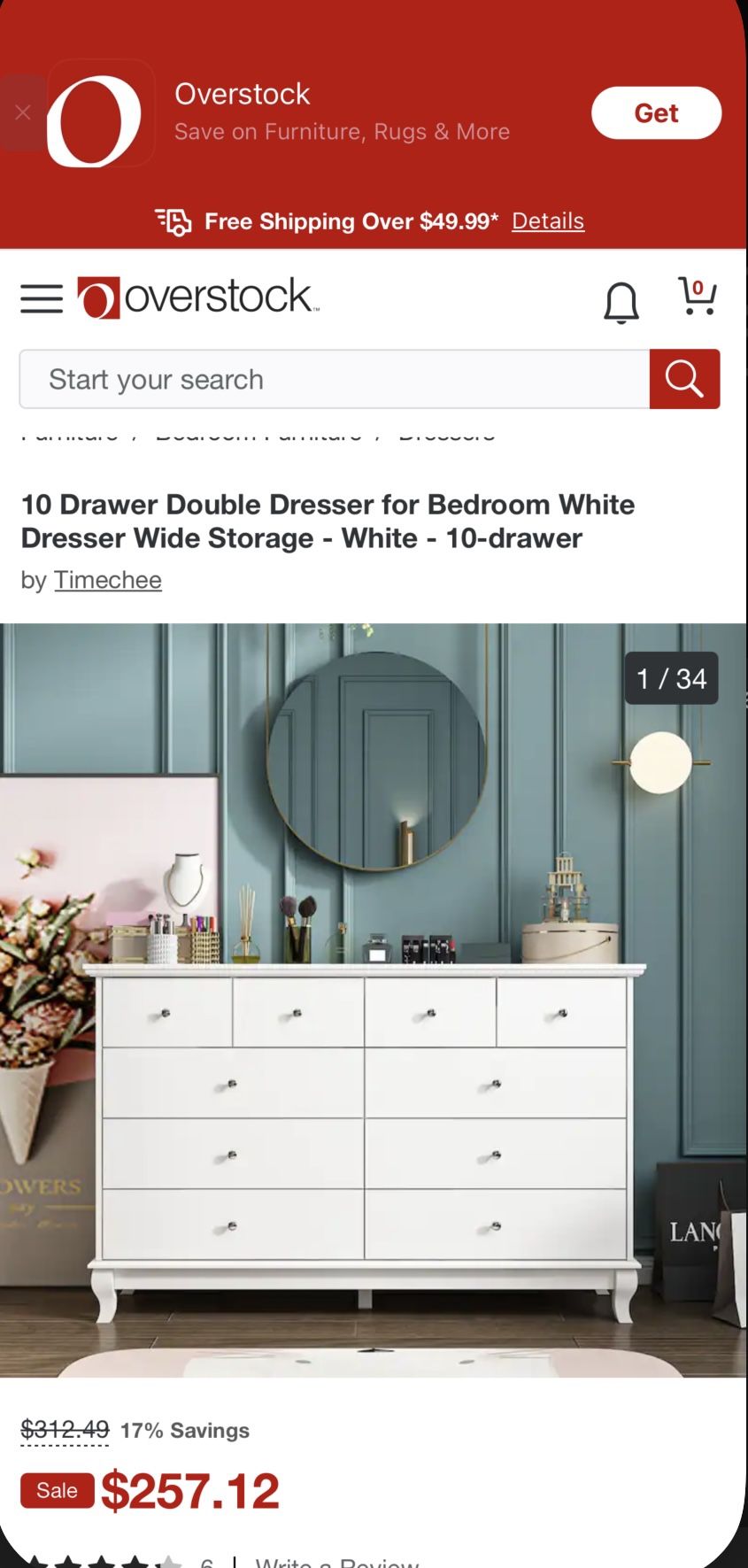 10 Drawer Double Dresser for Bedroom White Dresser Wide Storage - White - 10-drawer