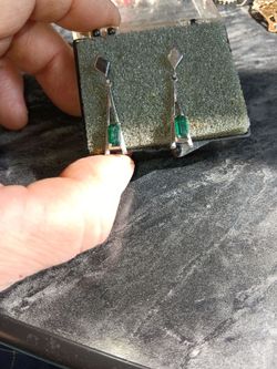 Silver Drop Earrings with Green Stone