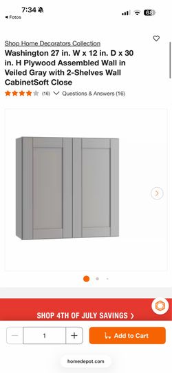 Home Decorators Washington 27 in. W x 12 in. D x 30 in. H Plywood Assembled Wall in Veiled Gray $120
