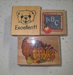 Set of 3 Wooden Rubber Stamps