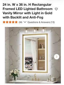 KeonJinn Rectangular Gold Framed LED Mirror