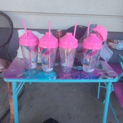 Plastic Cups Of Party With Straw And Top 