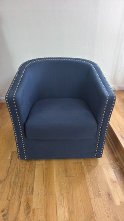 Navy Blue Barrel Accent Chair with Nailhead Trim