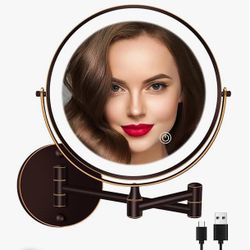 (161) Rechargeable Lighted Makeup Mirror 8 Inch Wall Mounted Makeup Mirror Double-Sided 1X/10X Magnifying Mirror 3 Color Lighting Touch Screen 360° Sw