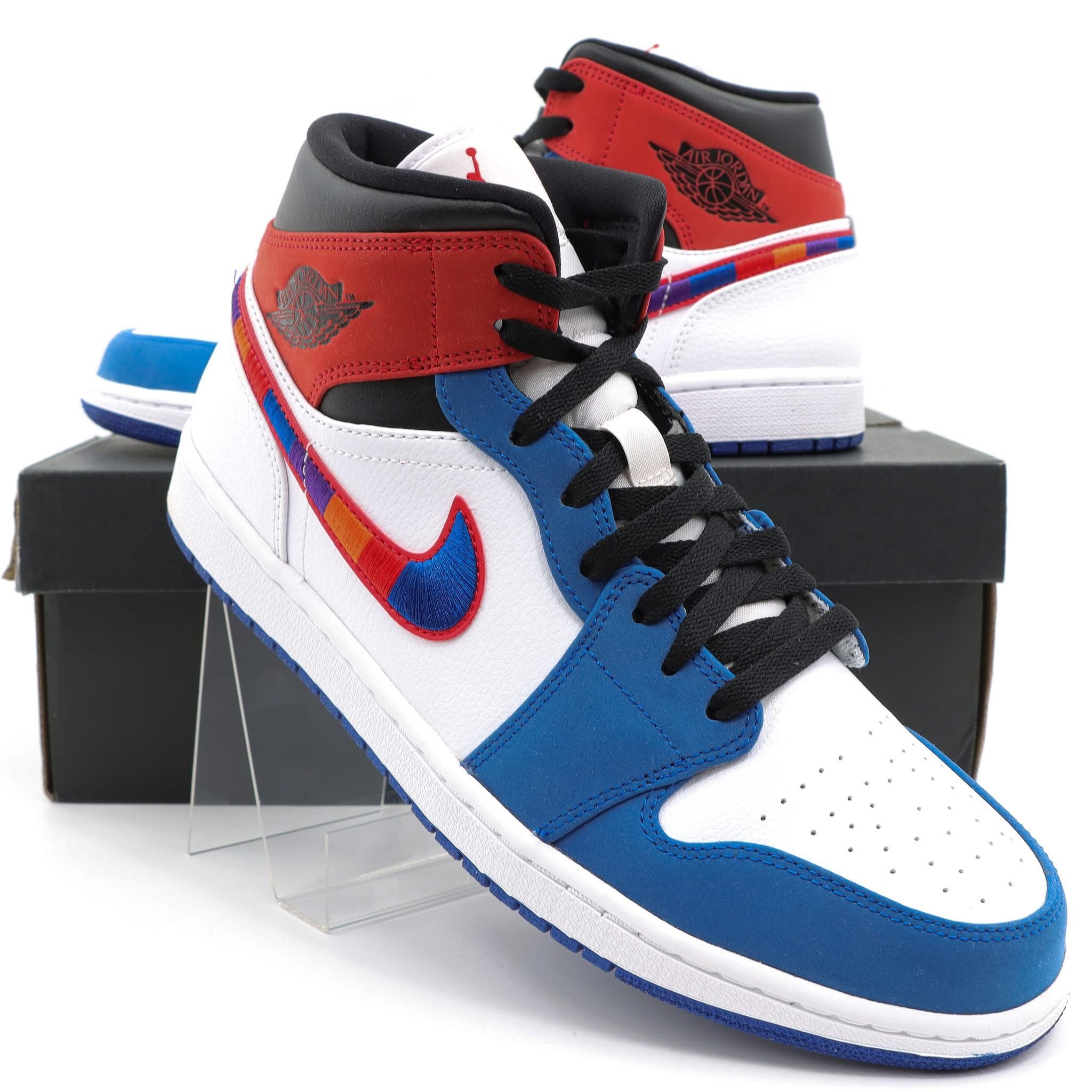 NIKE AIR JORDAN AJ1 MID SE MEN'S WHITE BLUE BLACK RED