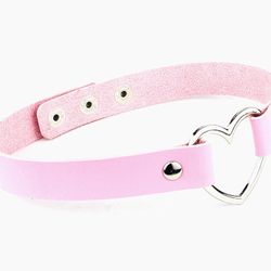 Punk Gothic Leather Choker Chain Heart Necklace