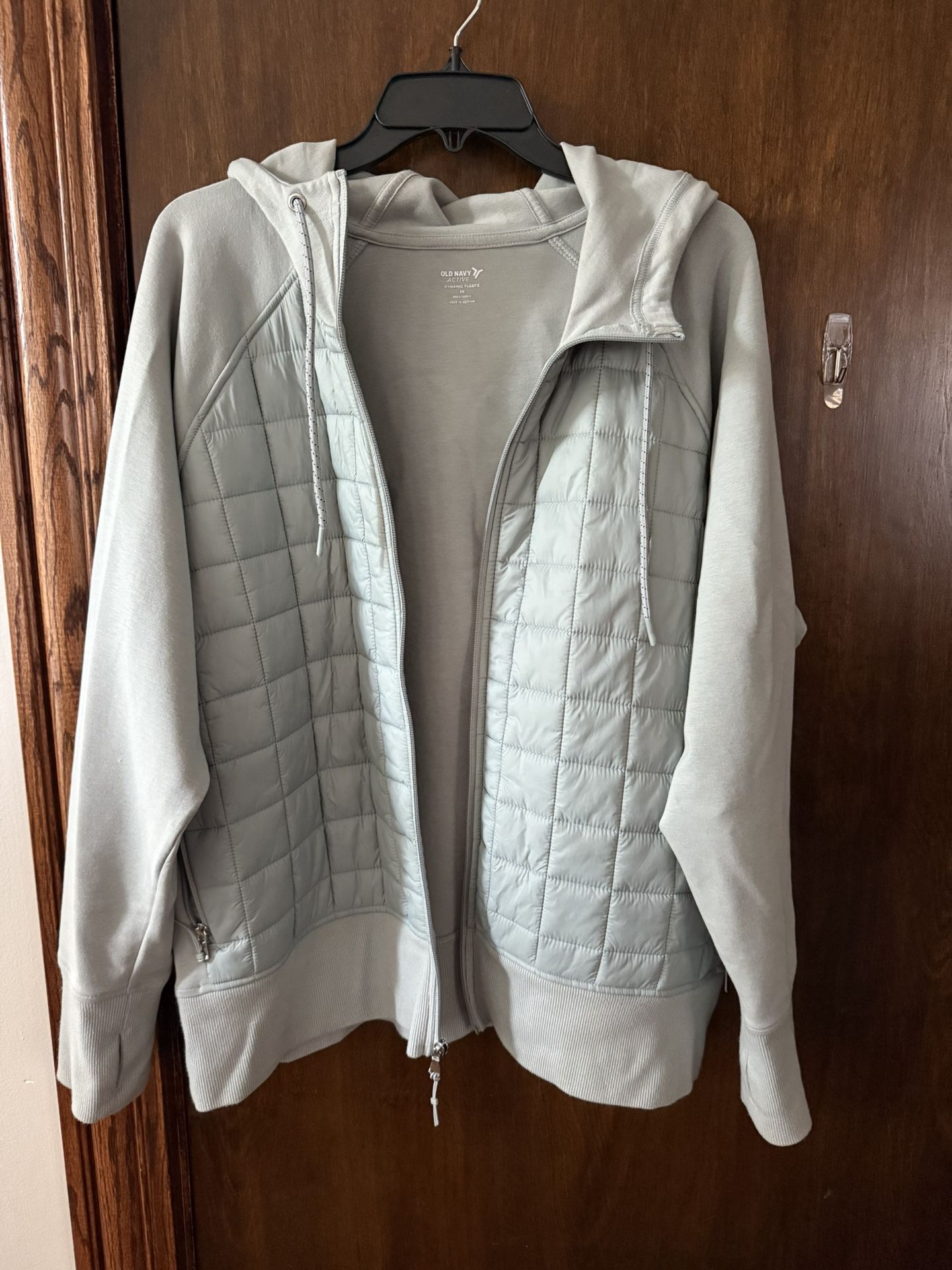 Old Navy All-Seasons Dynamic Fleece Quilted Hooded Jacket Silver Sage