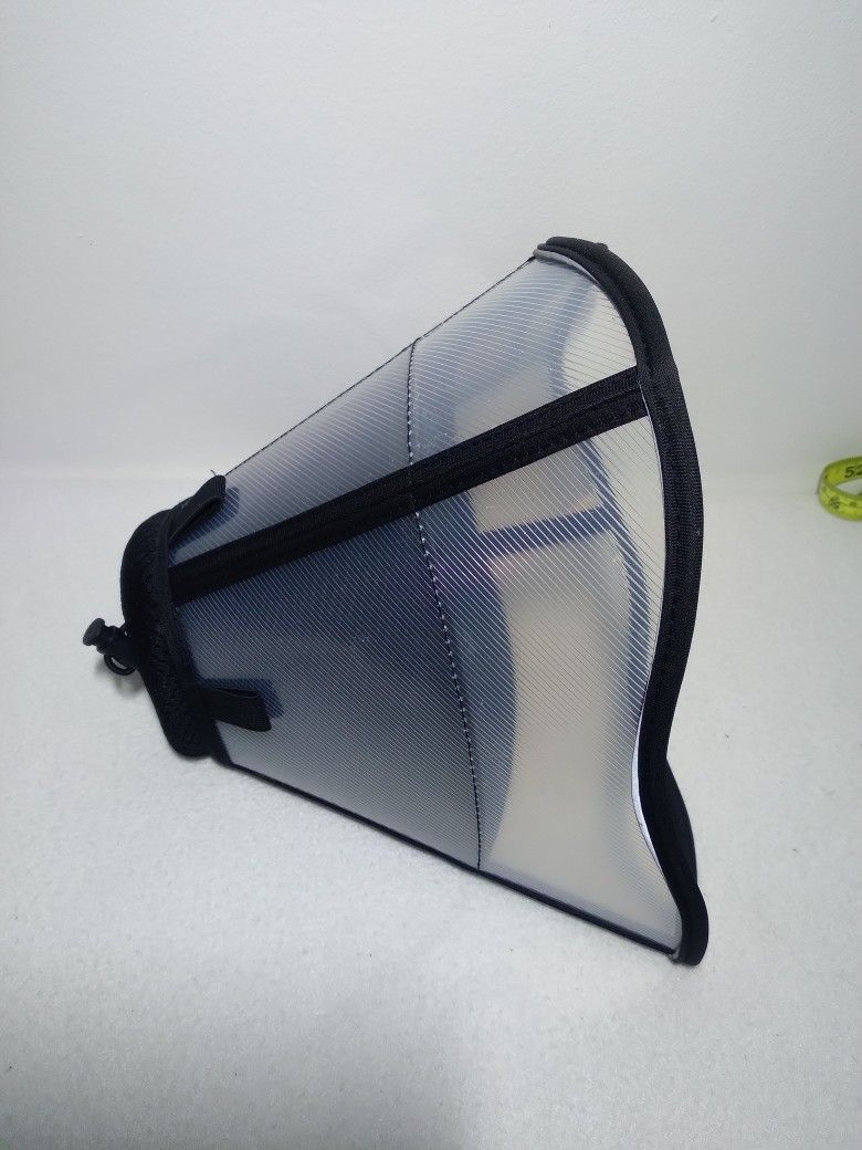 Dog Size Small-Medium Safety Cone Black Fabric  & Clear Plastic With Bungee Chord Neck Adjustment- New Open Box
