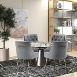 Modern Velvet Dining Chairs, Upholstered Tufted Back Chairs with Back Pull, Grey