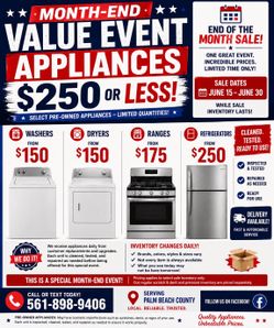 🔥 Washers, Dryers, Stoves & Fridges starting @ $150 but $250 Or Less 🔥