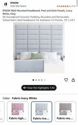 IFNOW Wall Mounted Headboard Peel and Stick Panels, King. COLOR: Ivory White. NEW!