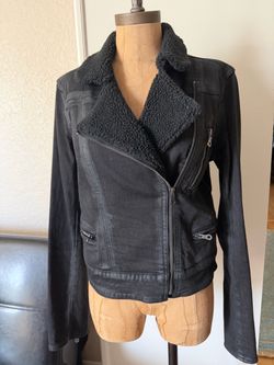 Paige Sydney Moto Jacket black distressed faux shearling Small