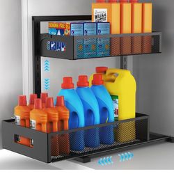Under Sink Organizer Pull Out Cabinet Organizer Adjustable Height 2 Tier with Sliding Drawers Kitchen Bathroom Organizer and Storage(1pc)