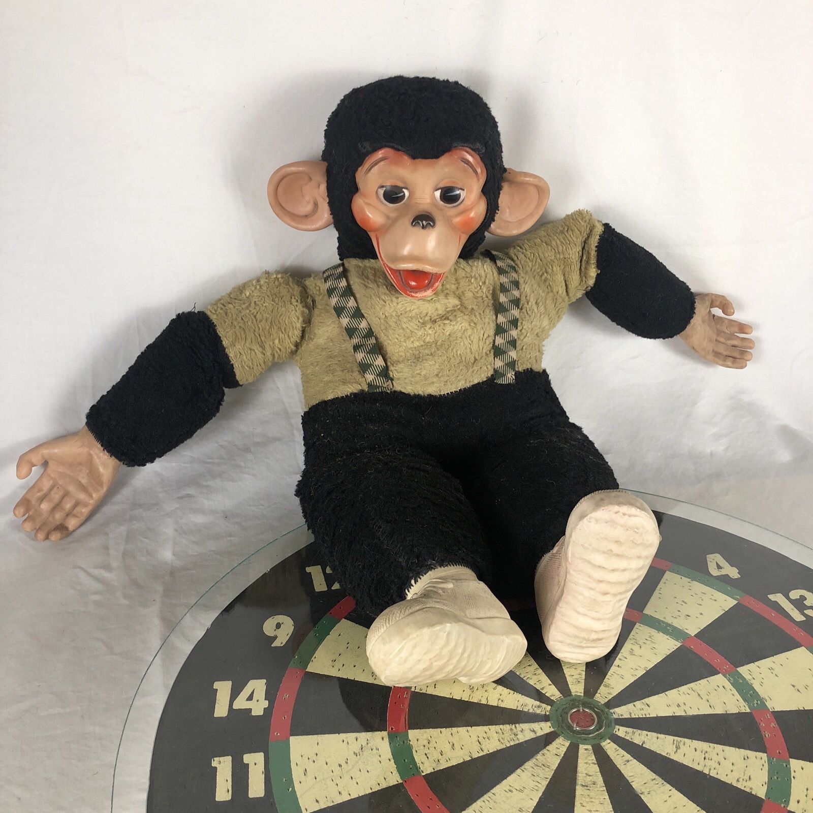 VINTAGE RUBBER FACE PLUSH HAPPY MONKEY STUFFED CHIMP ZIPPY MR MY TOY 21" RUSHTON