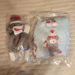 New Sock Monkey With Soft  MatchingThrow. Great Christmas Gift 