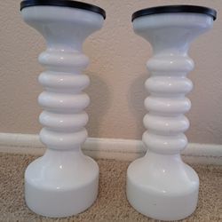 2 White Glass Candle Holders $10