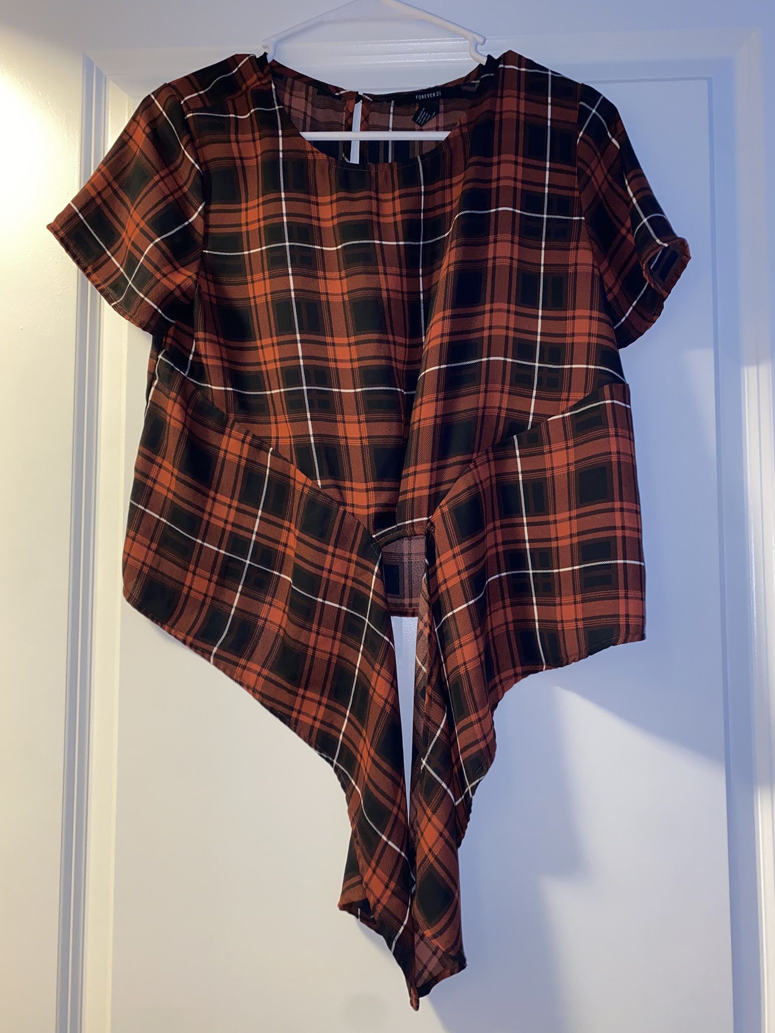 Forever 21 Red and black plaid crop top with front tie