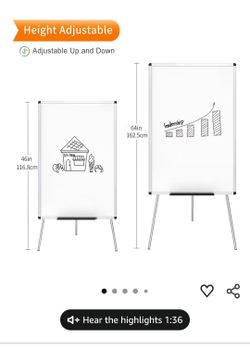 Magnetic Whiteboard Easel, 36 x 24 Inches, Portable Dry Erase Board
3' x 2', Height Adjustable, Aluminium Frame, Includes Flipchart Pad & Marker Tray,