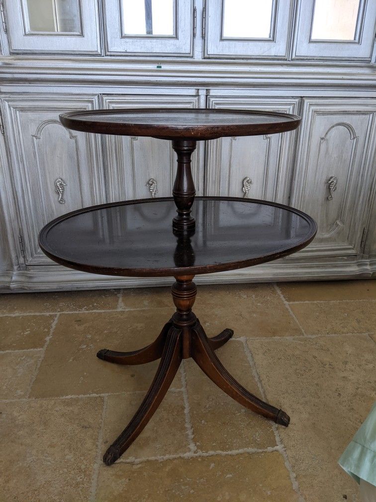 Antique Two-tier Oval Dumb Waiter Table