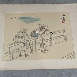 1940 Japanese Woodblock Print "Pilgrims" by Wada Sanzo (b1883-d1968)