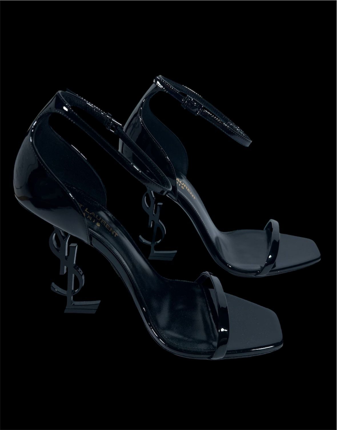 Ysl SAINT LAURENT Black Opyum YSL Ankle Strap Leather Sandals Size