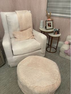 Restoration Hardware white slipcovered nursery glider/swivel chair