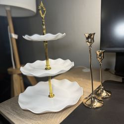 3-Tier Dessert Stand –Set of 2 Gold Candle Holders 