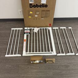 #3985 (30” Tall X 29.5-54.5” Wide) Babelio Safety Gate For Baby Toddler Or Dogs / White