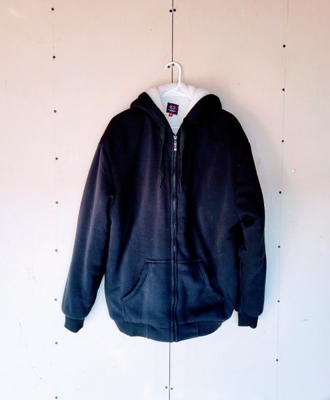 Beautiful Sherpa Lined, Hooded Jacket. 2 Pockets, Knitted Waistband And Cuffs.