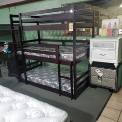 Cappuccino Color Triple Twin Bunkbed Frame only
