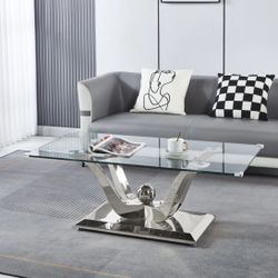 Glass Coffee Table With Chrome Base - Glam Contemporary Style Accent Table